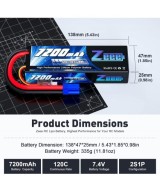 Bateria Tipo Lipo recargable Zeee 7.4V 2S 7200MAH 120C 53.28Wh