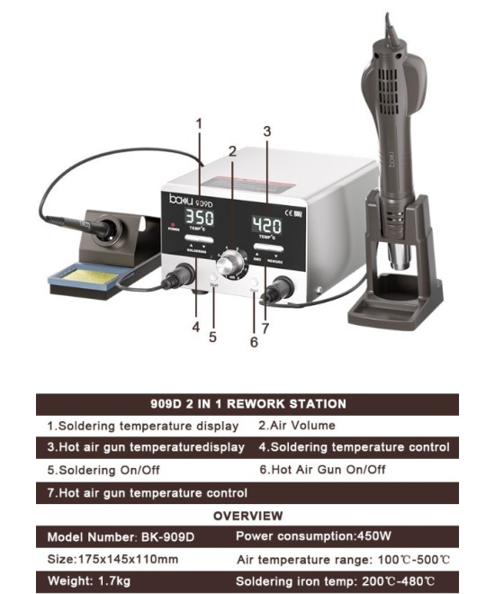 Estacion de Soldadura 2 en 1 BAKU BK-909D