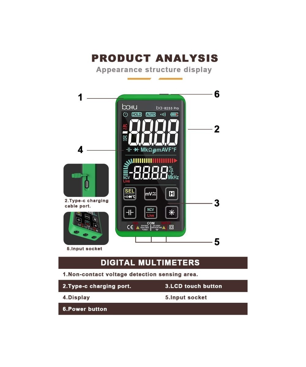 Multimetro digital recargable tactil BAKU BA-8233 PRO