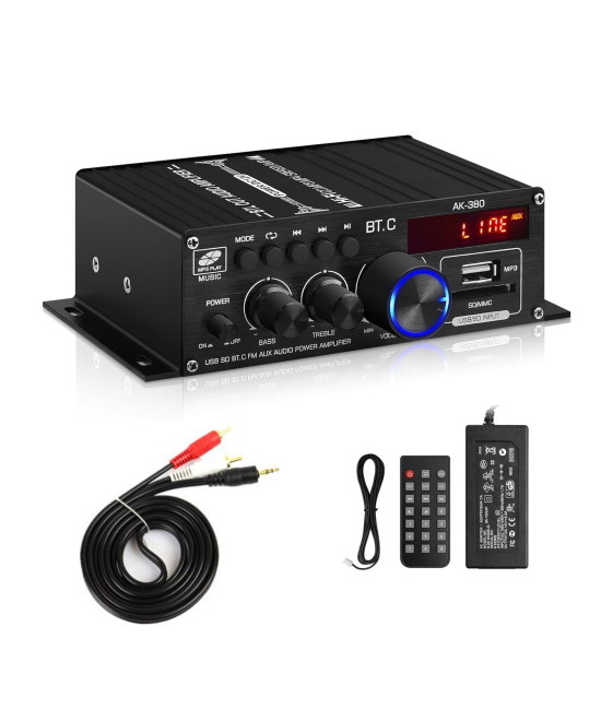 Mini amplificador de audio 380 Bluetooth + fuente de energia 12V 5A KIT