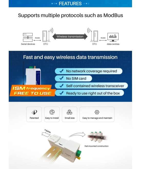 Modulo de transmisión inalámbrica 433Mhz RS485 5KM TX/RX (2U)