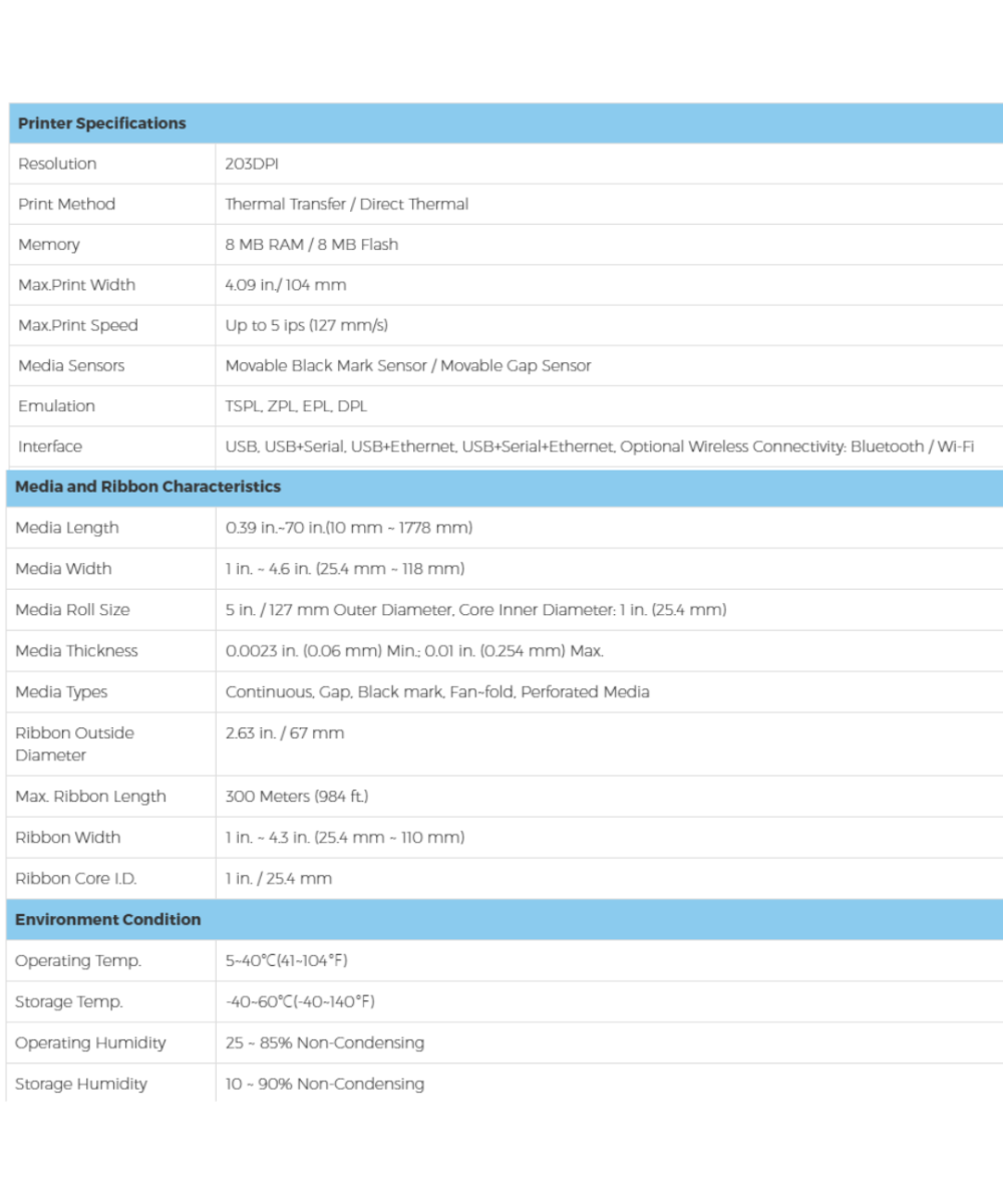 Impresora de etiquetas de transferencia termica Bluetooth / USB de 104mm XP-TT426B XPRINTER