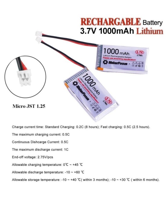 Bateria tipo LiPo recargable 3.7V 1000 - 3000mah conector JST 1.25mm