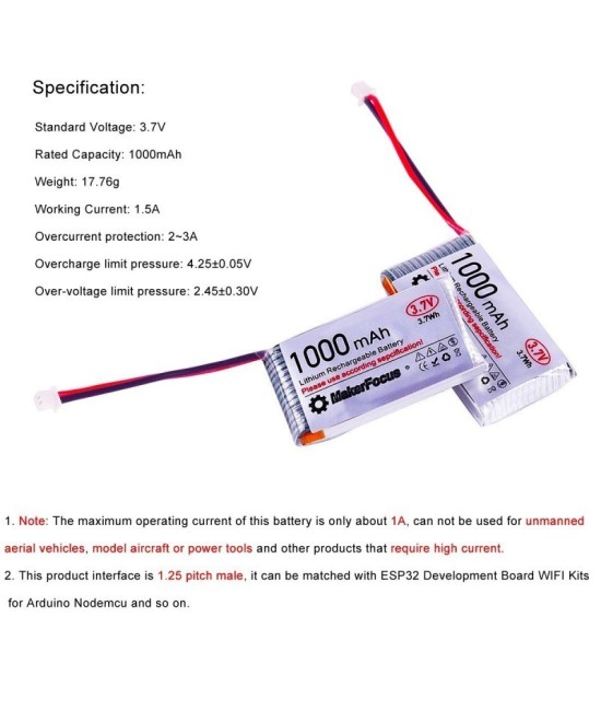Bateria tipo LiPo recargable 3.7V 1000 - 3000mah conector JST 1.25mm