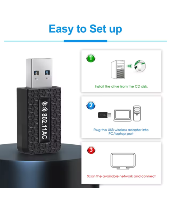 Adaptador Wifi USB 3.0 banda dual 2.4G y 5.8G 1300MBPS AC1300-6B14