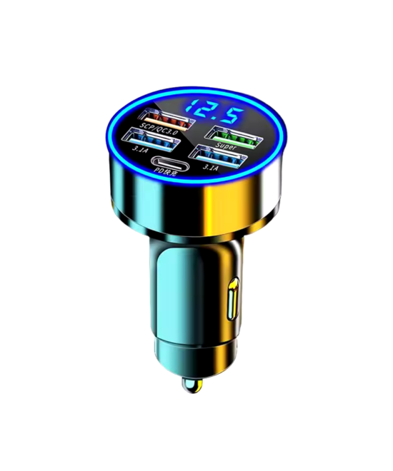 Adaptador de carga de cigarrera para vehiculo 5 puertos USB PD QC3.0 USB-C 250W