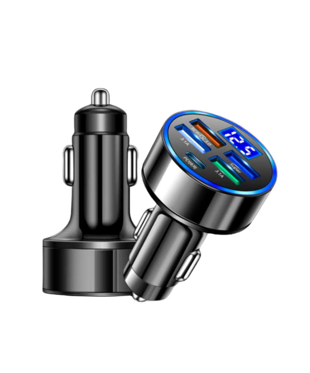 Adaptador de carga de cigarrera para vehiculo 5 puertos USB PD QC3.0 USB-C 250W