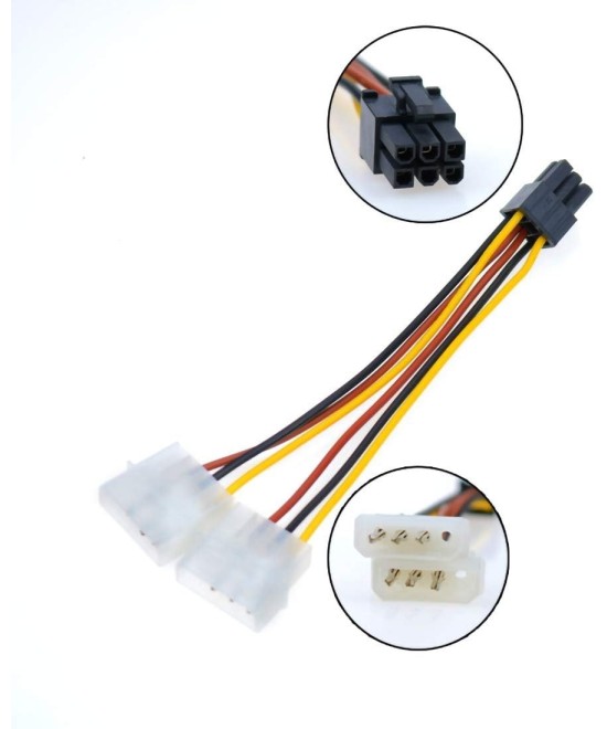 Adaptador PCI-E 6 y 8 pines a energia Molex macho 4 pines doble