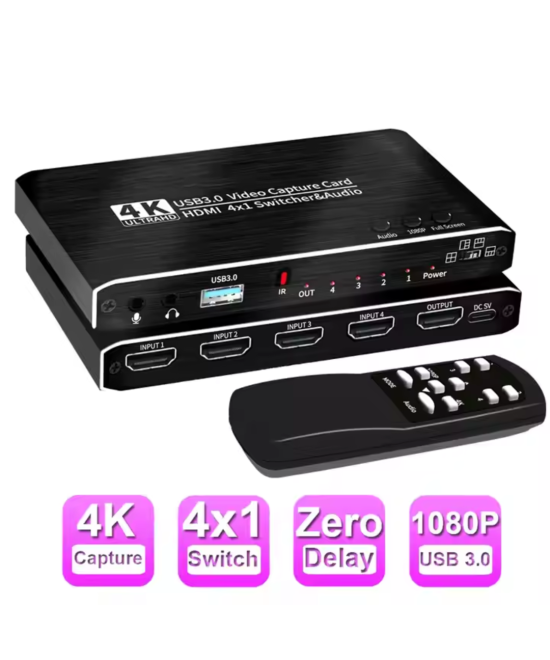 Capturadora de video HDMI USB 3.0 4 entradas 1 salida QUAD