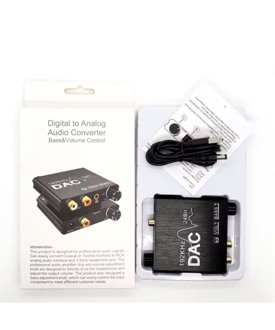 Convertidor de Audio Optico Digital a Analogico RCA/3.5mm 192 kHz DAC 24bit
