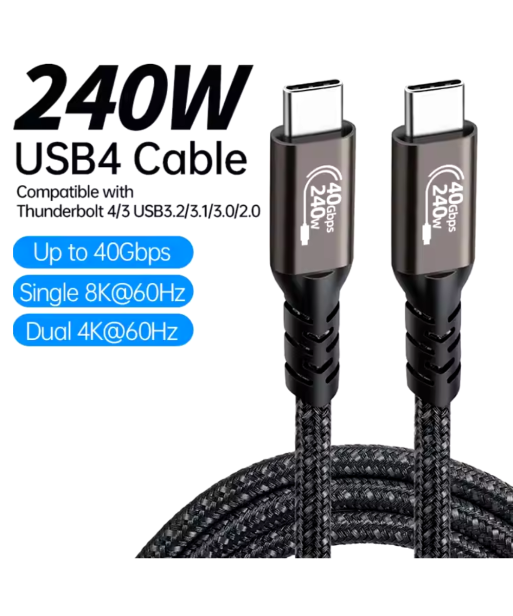 Cable USB4.0 USB-C a USB-C PD Thunderbolt 4 8K 40Gbps 240W 2M
