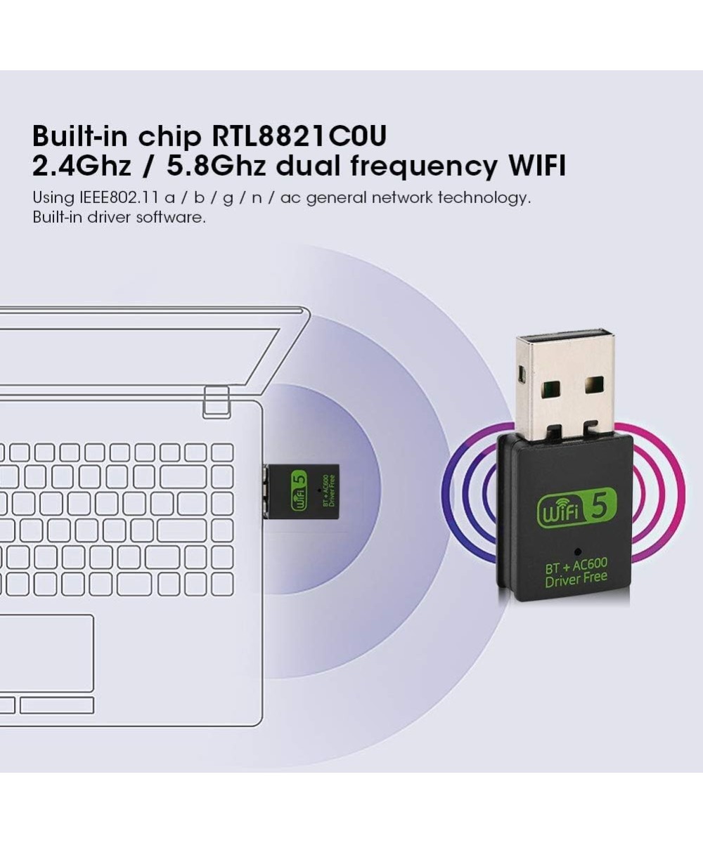 Adaptador USB WIFI y Bluetooth 2 en 1 banda dual 2.4G y 5.8G 600MBPS