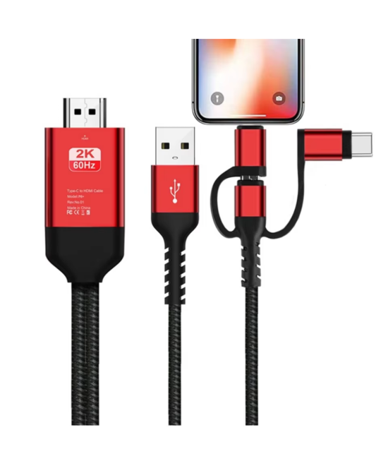 Adaptador USB-C/ Lightning/ MicroUSB a HDMI para Android/ IOS 2K