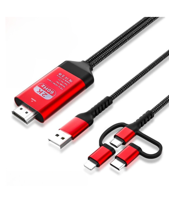 Adaptador USB-C/ Lightning/ MicroUSB a HDMI para Android/ IOS 2K