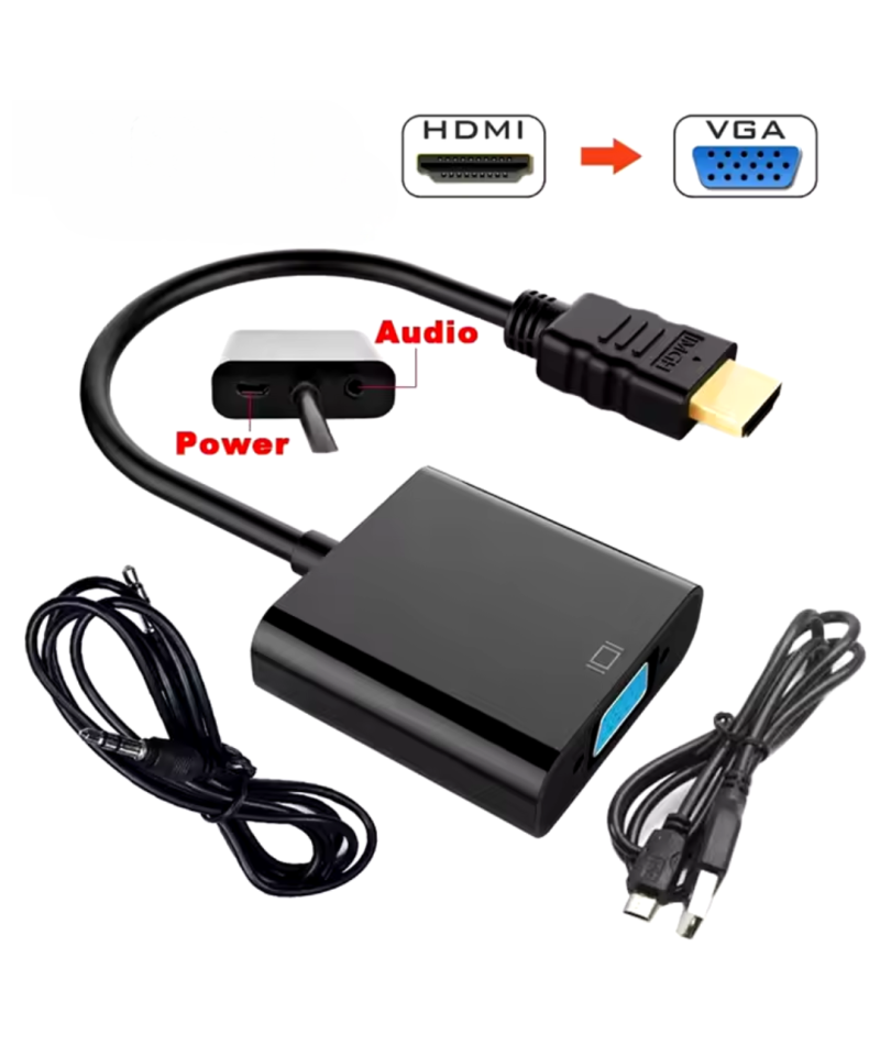 Convertidor de video de HDMI a VGA mas audio 3.5mm y puerto de energia