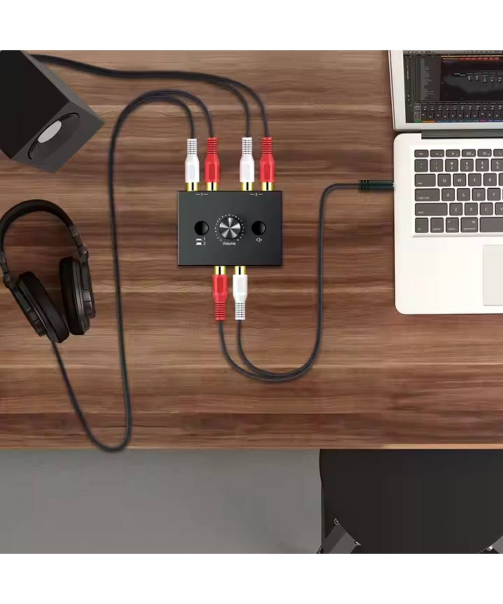 Conmutador de audio estereo RCA bidireccional 2 entradas 1 salida