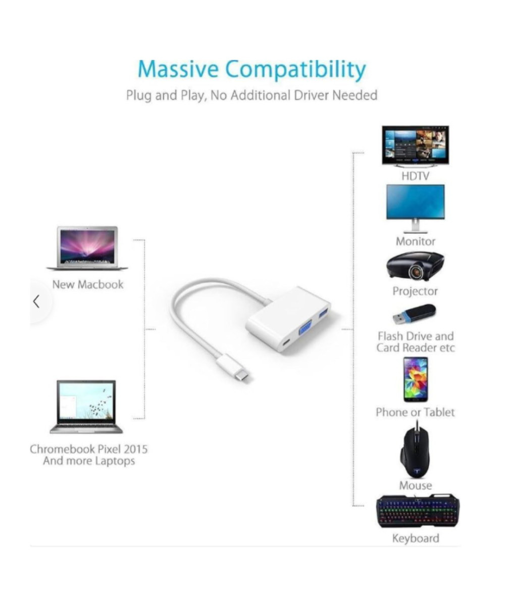 Adaptador USB-C a USB 3.0 / VGA / PD