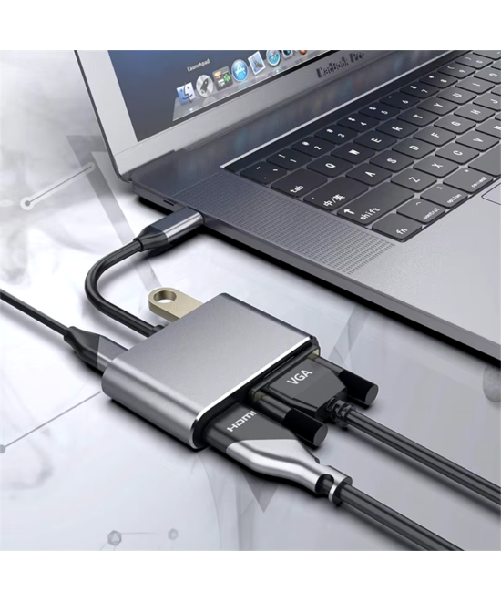 Adaptador USB-C A HDMI+VGA+USB+PD