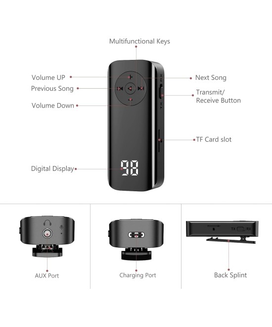 Transmisor y receptor de audio bluetooth 5.3 con lector TF