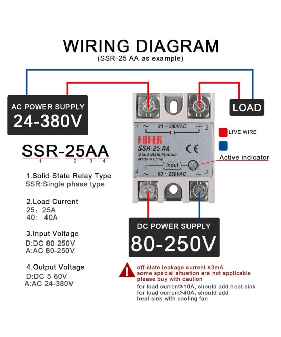 Rele de Estado Solido SSR AA 80-250 VAC 25A