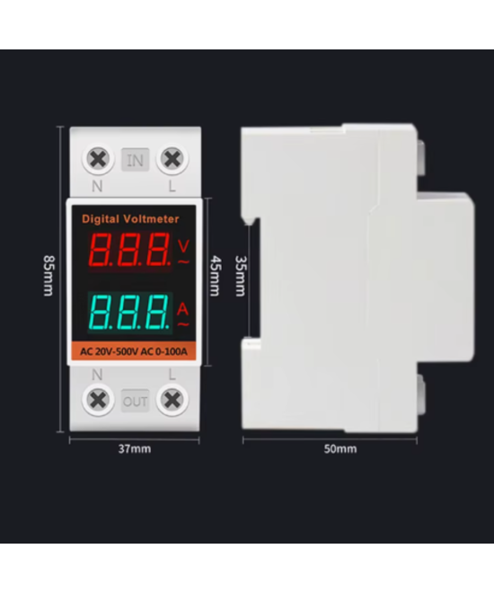 Medidor de corriente y voltaje externo para riel YHC45-2042VA