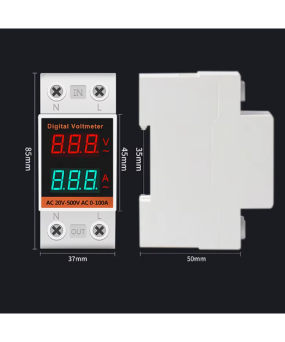 Medidor de corriente y voltaje externo para riel YHC45-2042VA