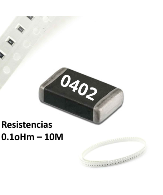 Resistencia SMD 1% 1/8W 0402 0.1OHM - 10M OHM (5 unidades)
