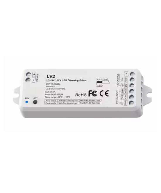 Controlador para tira LED LV2 2CH 0/1-10V
