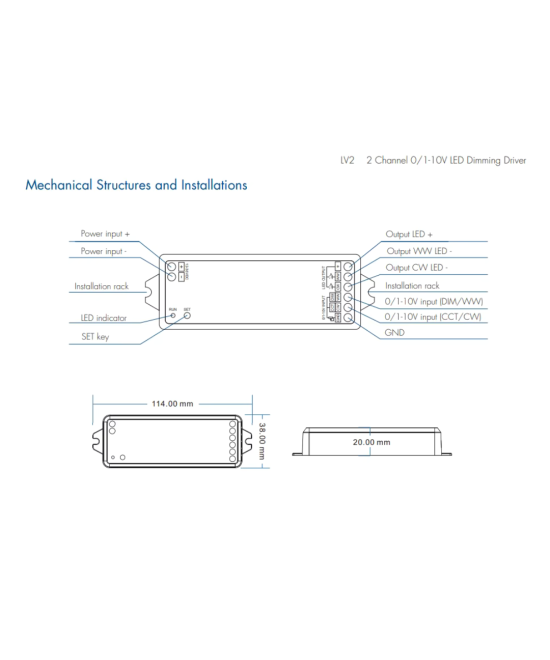 Controlador para tira LED LV2 2CH 0/1-10V