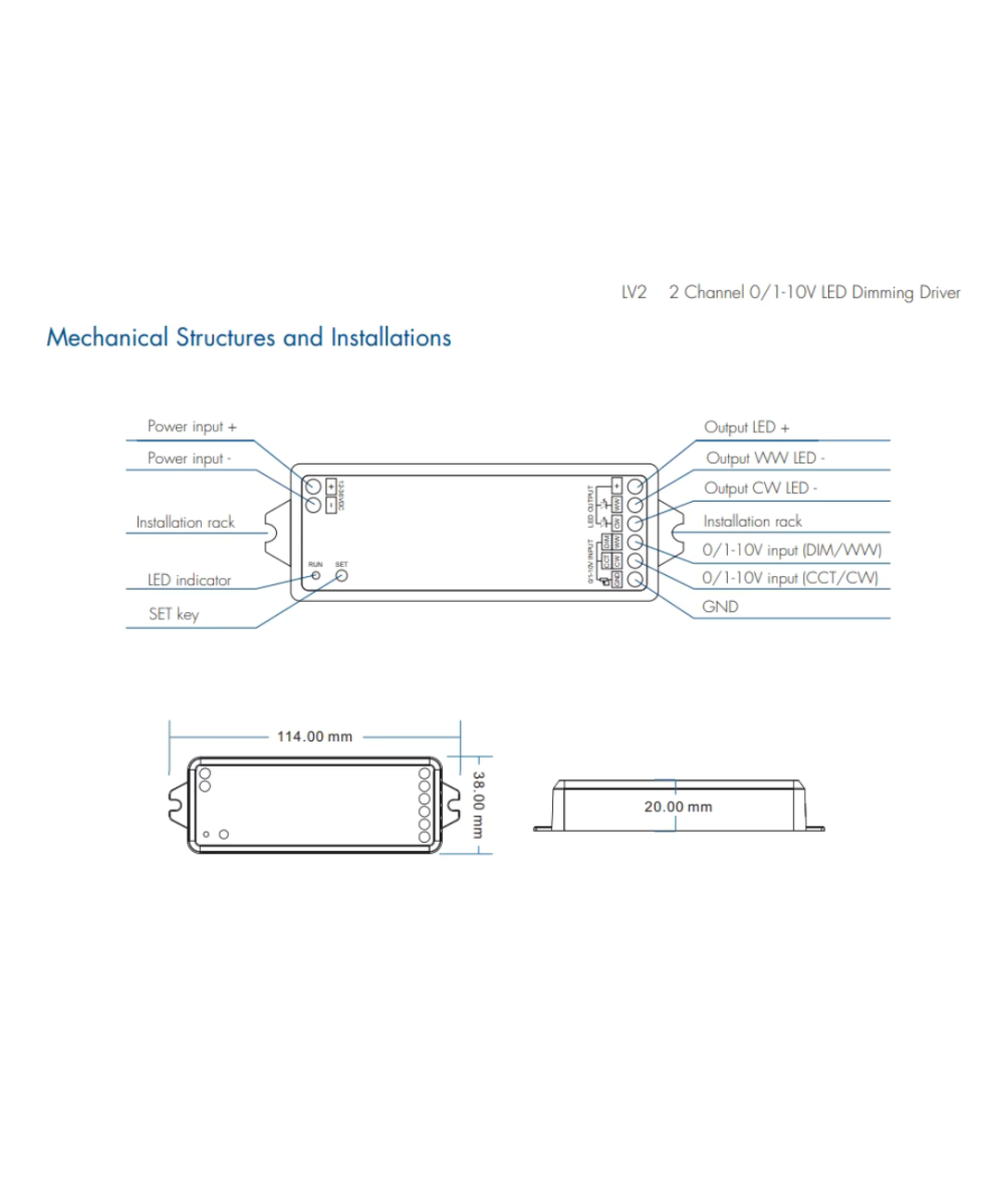 Controlador para tira LED LV2 2CH 0/1-10V