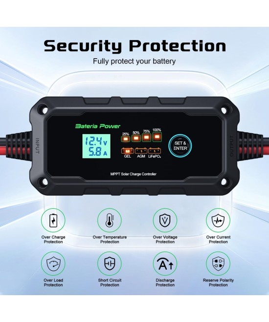 Cargador de bateria MPPT Solar SUNROCK 10M agm acido lifePO4