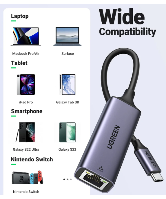 Adaptador de Red USB-C a RJ45 10/100/1000Mbps UGREEN