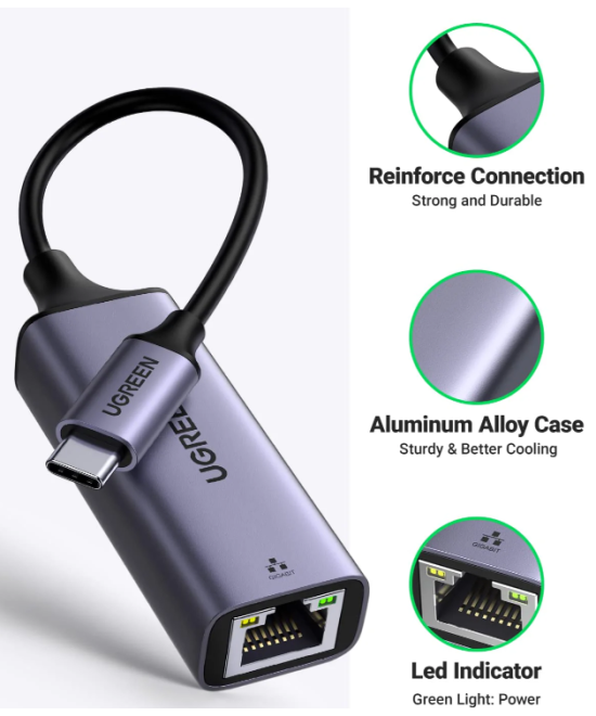 Adaptador de Red USB-C a RJ45 10/100/1000Mbps UGREEN