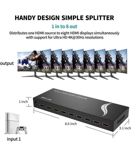 Separador de video HDMI 1 Entrada a 8 Salidas