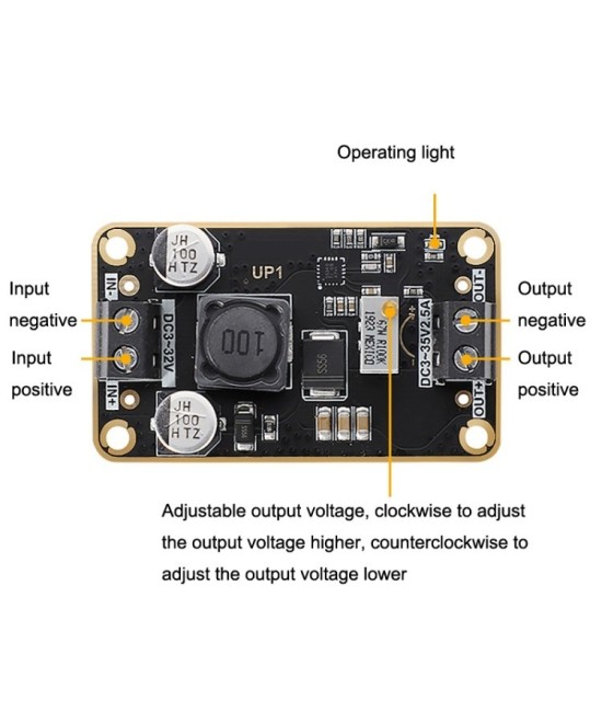 Modulo regulador de voltaje 3V-32V a 3-35V 2.5A con acrilico