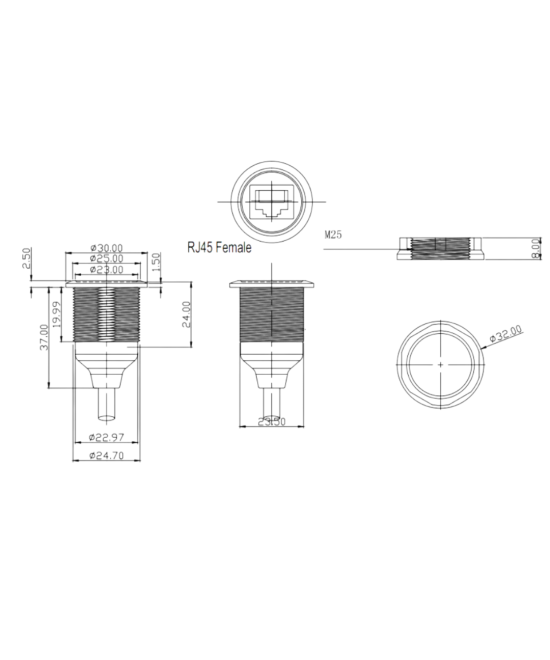 Extesion Rj45 Macho Hembra para montaje 30CM