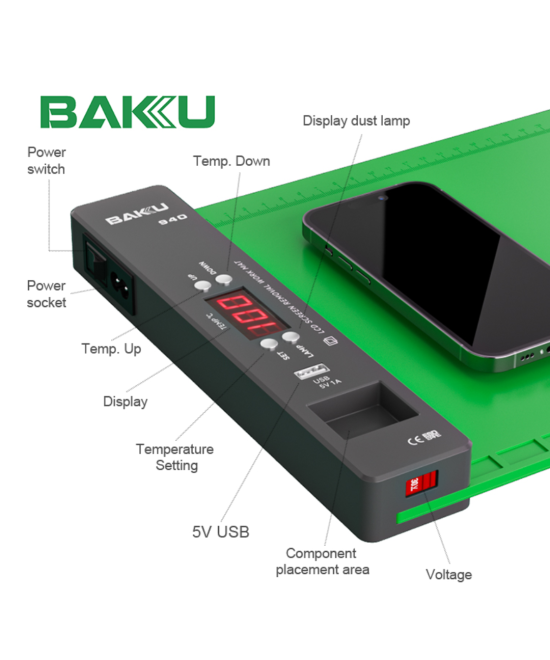 Tapete de trabajo 5 en 1 para quitar pantallas LCD BAKU 940 de 16″