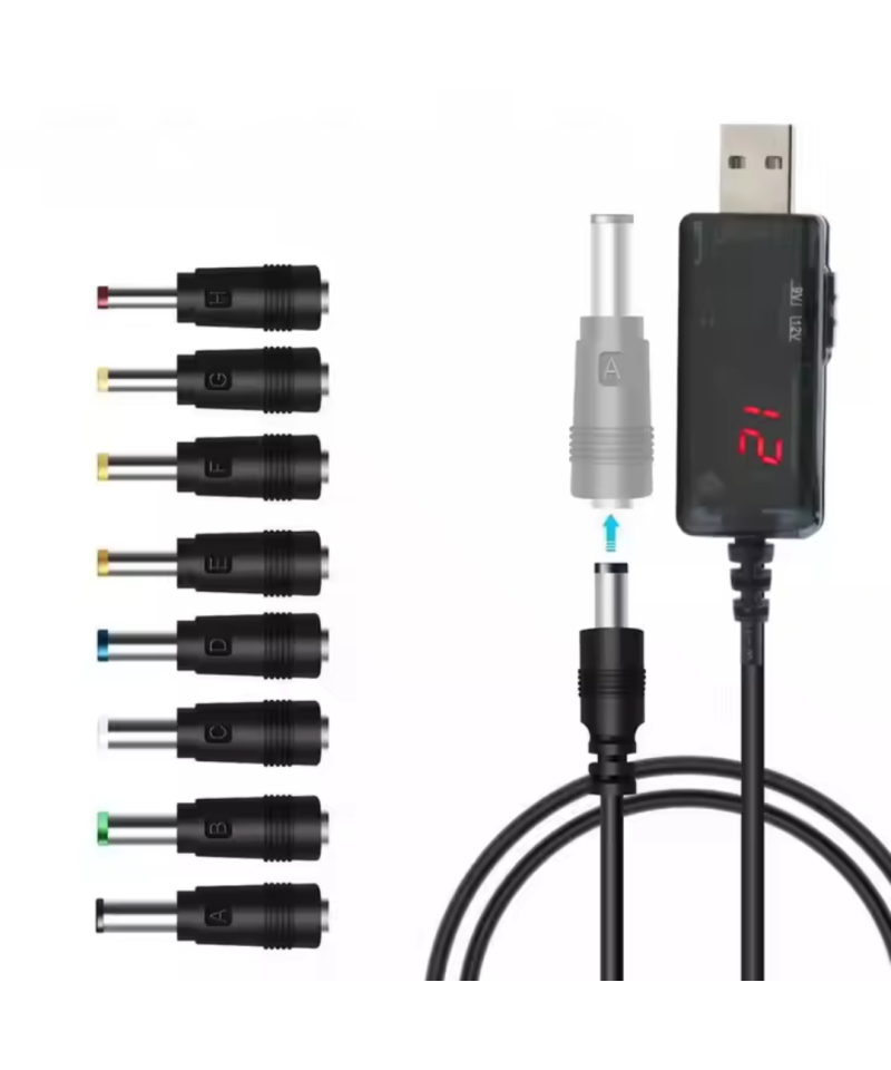 Estabilizador/ regulador ascendente de 5V USB a 9 y 12V mas 8 adaptadores DC