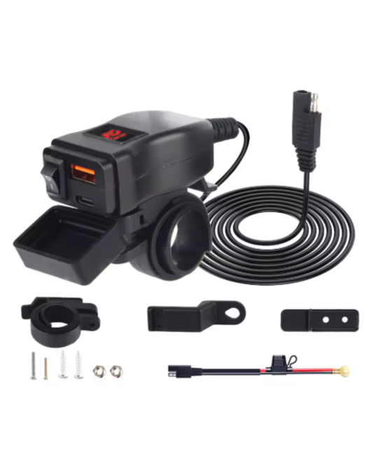 Adaptador de carga para moto / vehiculo 2 puertos USB 3.0 USB-C QC3.0 PD