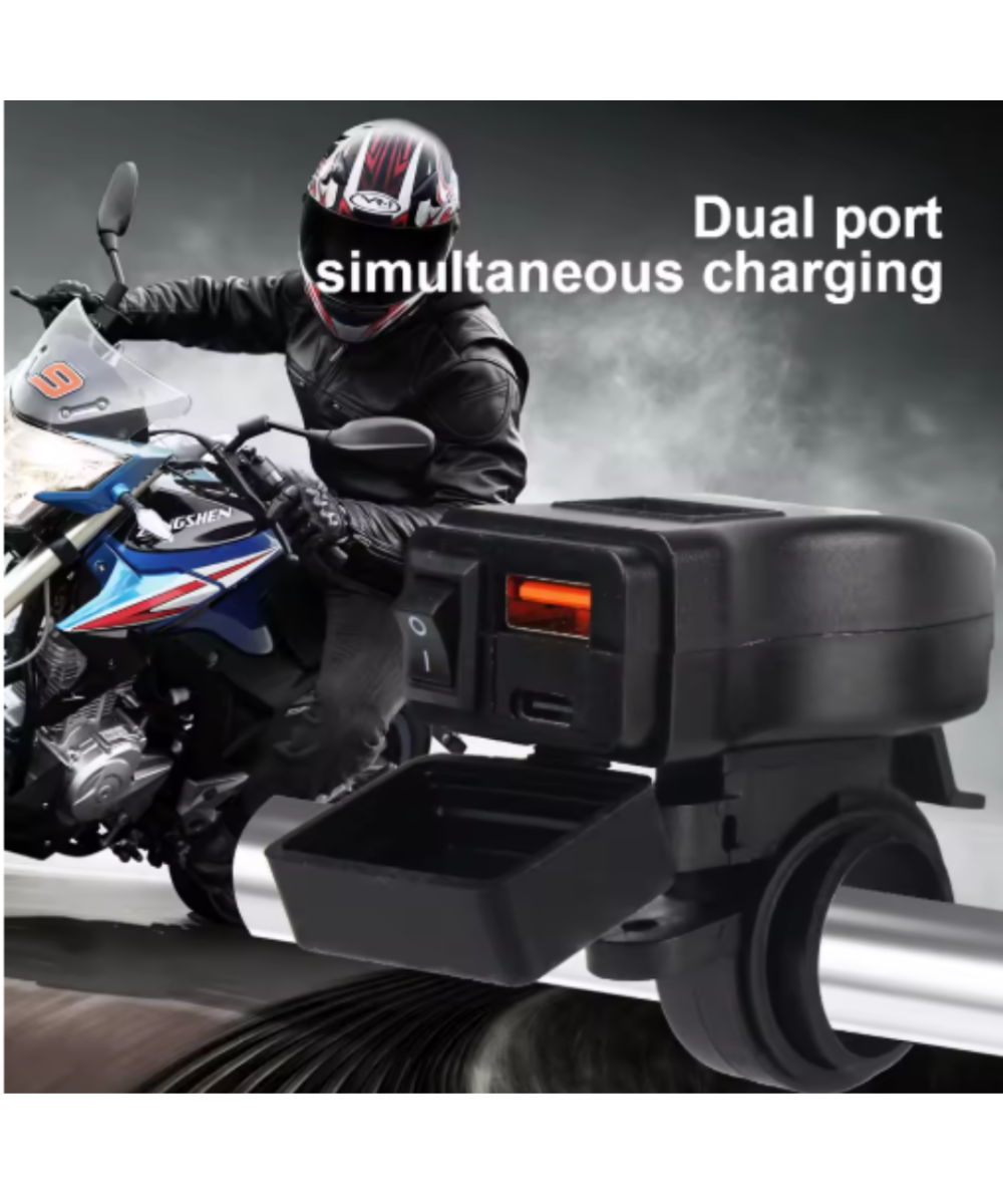 Adaptador de carga para moto / vehiculo 2 puertos USB 3.0 USB-C QC3.0 PD