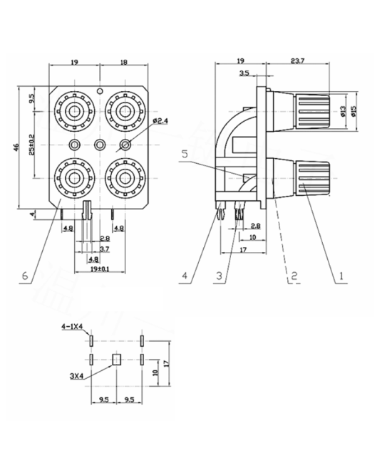 Conector banana para audio de 4 posiciones WP4-10A