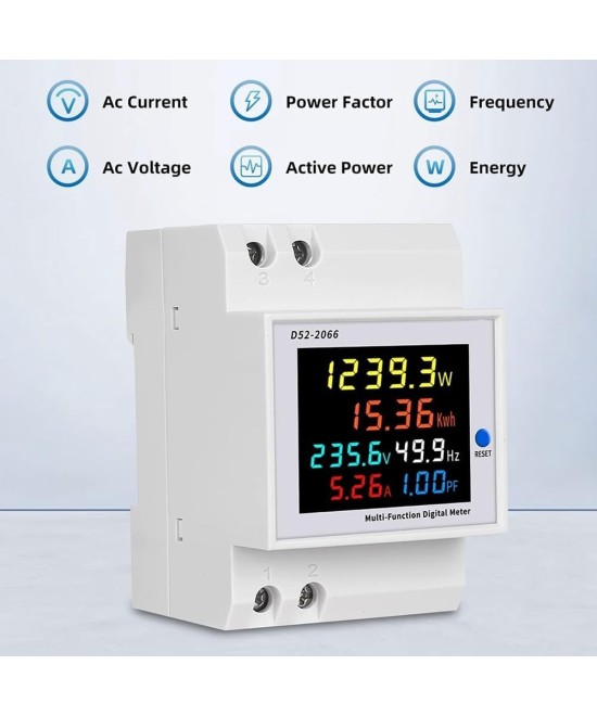 Monitor de Voltaje y Corriente Multifuncion para riel din AC40-300V 100A D52-2066