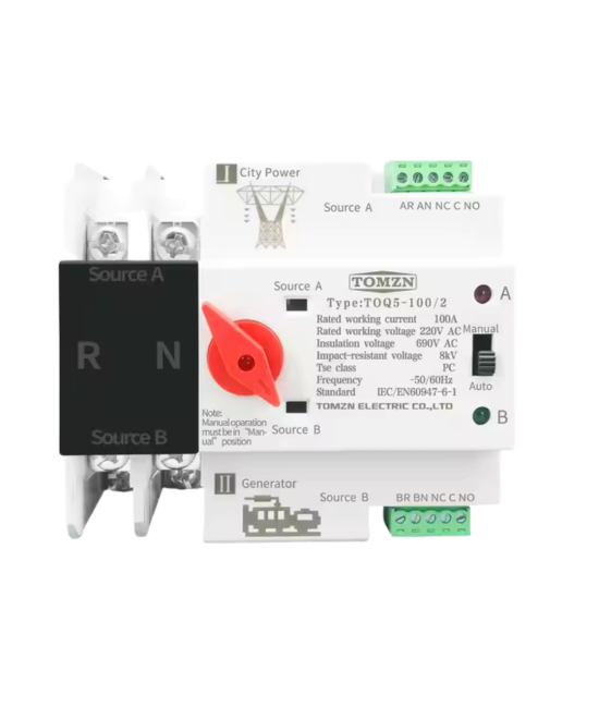 Transferencia Automatica ATS para riel DIN TOMZN 2P-4P 100A-250A 110/220V 60Hz