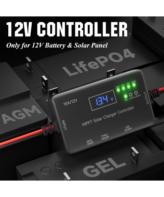 Cargador de bateria MPPT Solar  agm acido lifePO4