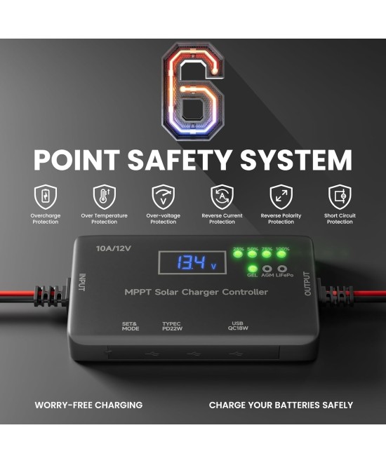 Cargador de bateria MPPT Solar  agm acido lifePO4