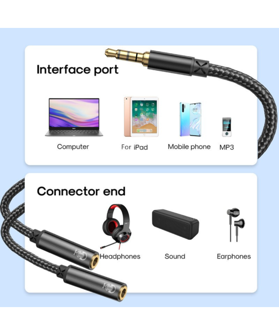 Separador de Audio para 2 Sets de Audifonos