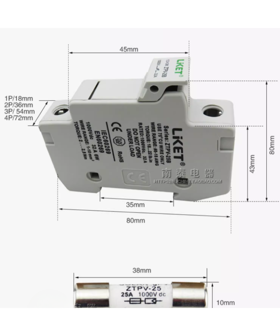 Contenedor para fusible fotovoltaico 10x38mm