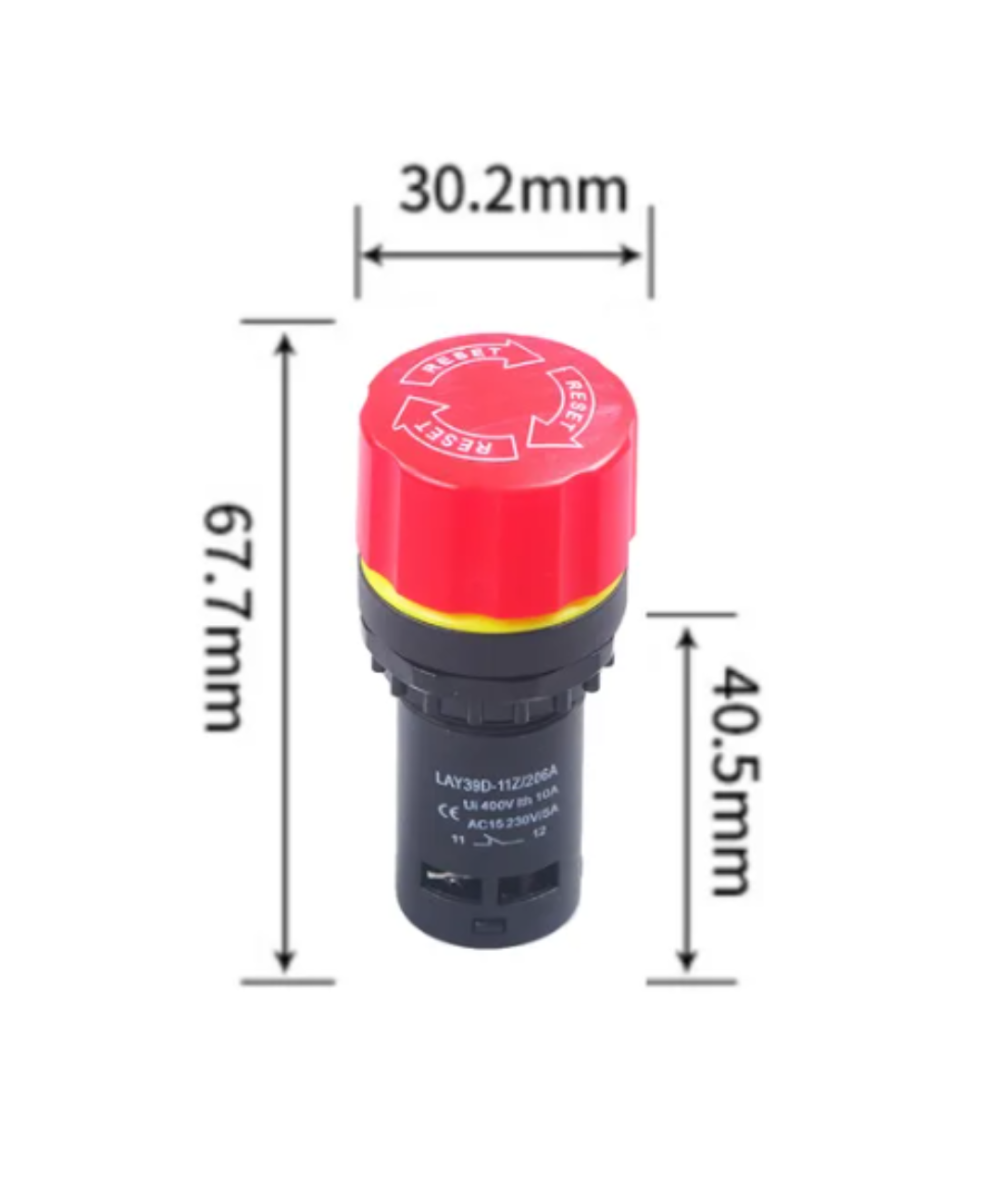 Boton industrial parada de emergencia rojo