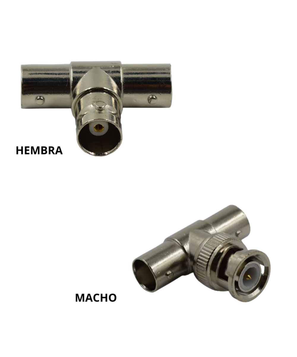 Conector separador BNC tres vías Hembra y Macho