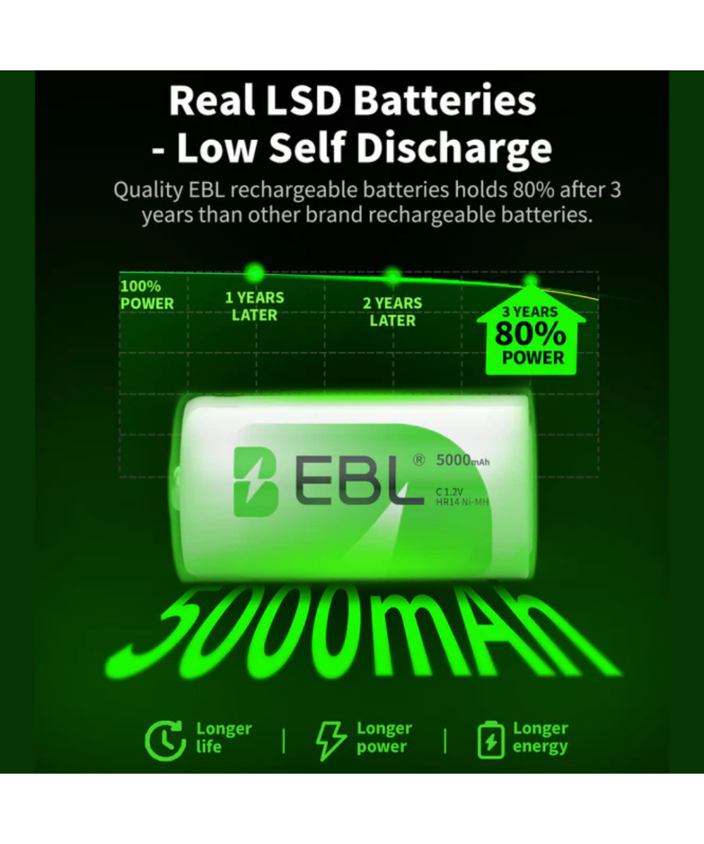 Bateria recargable tipo C de 1.2V EBL 5000mAh
